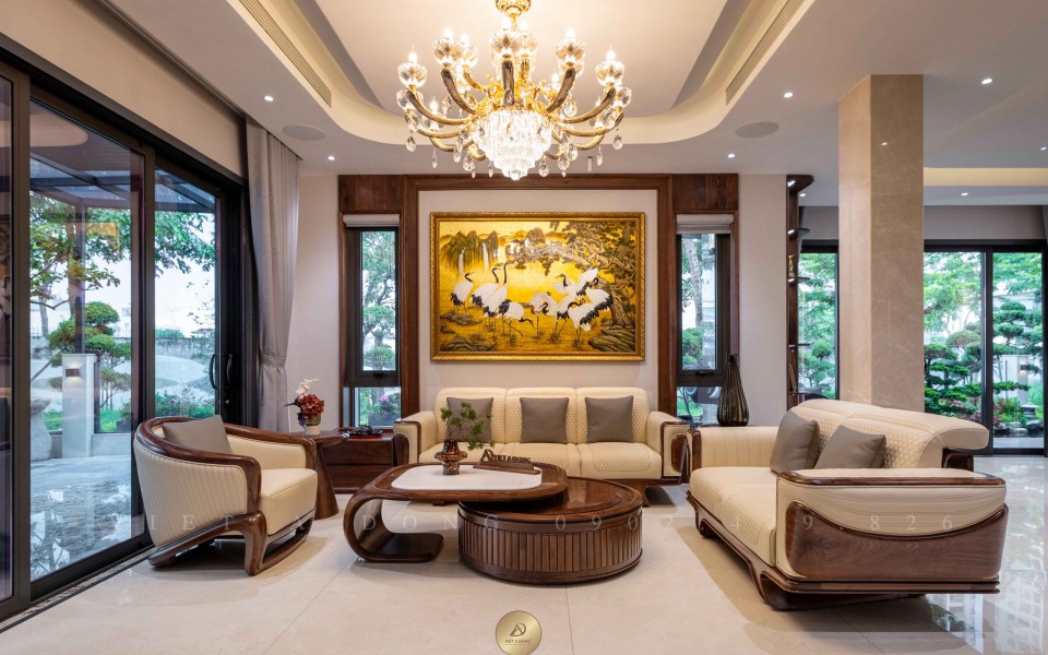 Thi công nội thất biệt thự gỗ óc chó tại Gamuda City Hà Nội